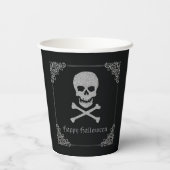 Silver Skull & Crossbones Halloween Pappbecher (Rückseite)
