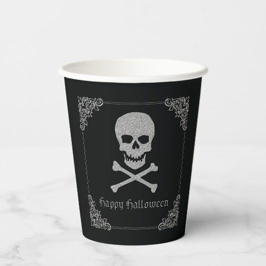 Silver Skull & Crossbones Halloween Pappbecher (Rückseite)