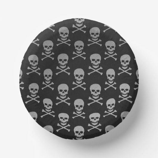 Silver Skull & Crossbones Halloween Pappteller (Vorderseite)