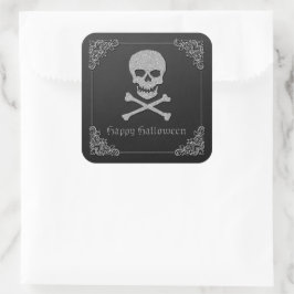 Silver Skull & Crossbones Halloween Quadratischer Aufkleber