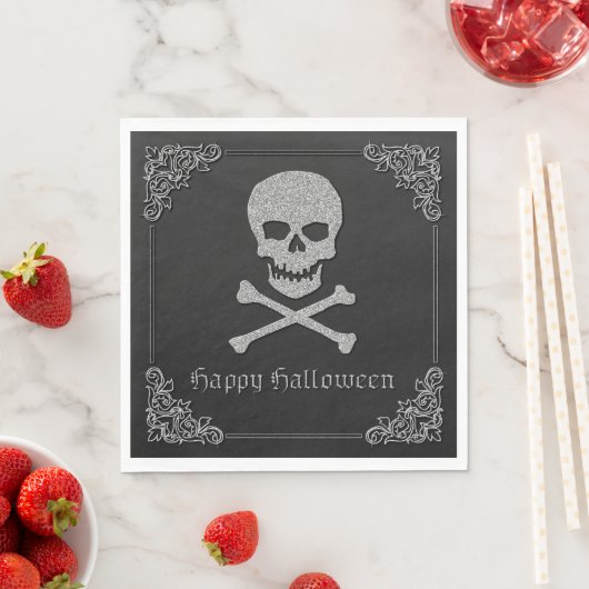 Silver Skull & Crossbones Halloween Serviette (Beispiel)