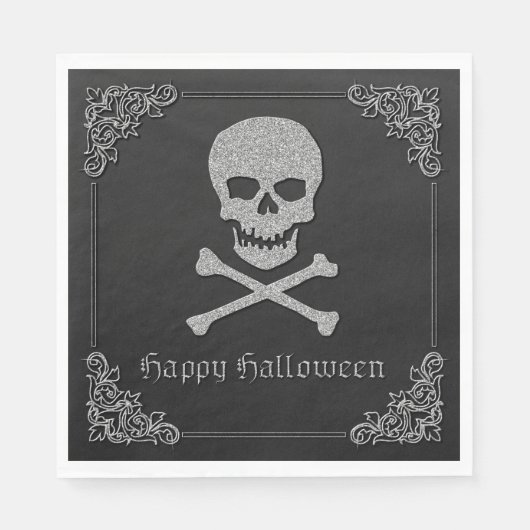 Silver Skull & Crossbones Halloween Serviette (Vorderseite)