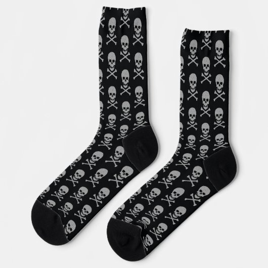 Silver Skull & Crossbones Halloween Socken (Linkes Detail)