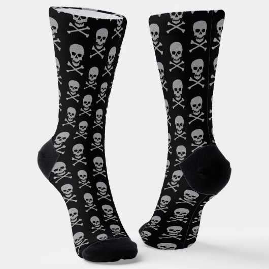 Silver Skull & Crossbones Halloween Socken (Gewinkelt)