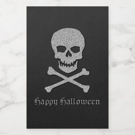 Silver Skull & Crossbones Halloween Weinetikett (Einzelnes Label)
