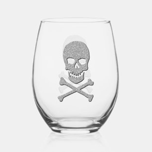 Silver Skull & Crossbones Halloween Weinglas Ohne Stiel