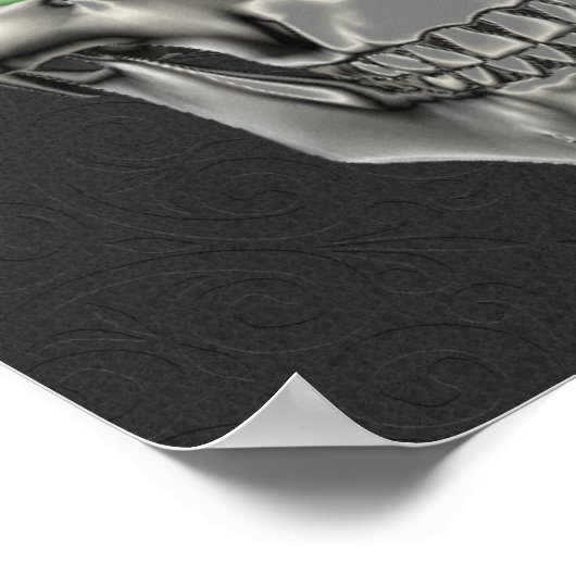 Silver Skull Red Eyeballs Fantasy Art Poster (Ecke)