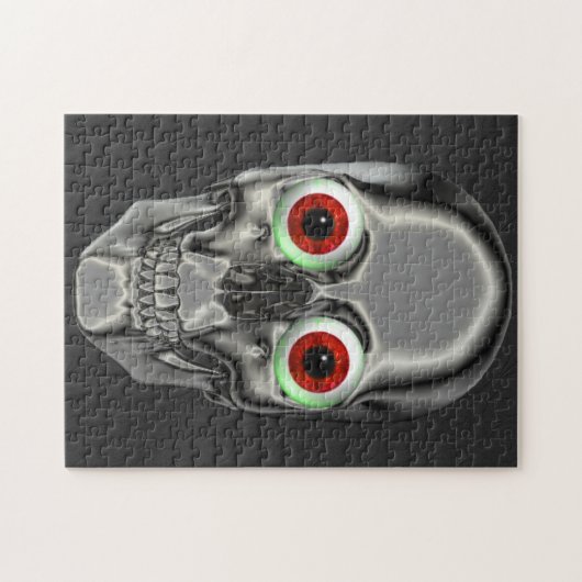 Silver Skull Red Eyeballs Fantasy Art Puzzle (Horizontal)