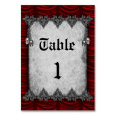 Silver Skulls Blood Red Silk Gothic Wedding Tischnummer (Rückseite)