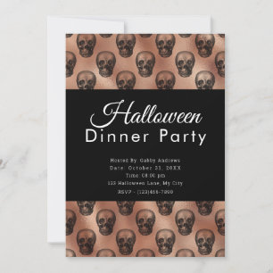Silver Skulls Rose Gold Halloween Party Einladung