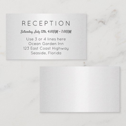 Silver Small Reception Cards Kommen Address Begleitkarte (Vorne/Hinten)