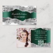 Silver Smaragdgrün agate Marmor QR Code Foto Visitenkarte (Vorne/Hinten)