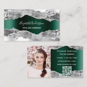 Silver Smaragdgrün agate Marmor QR Code Foto Visitenkarte