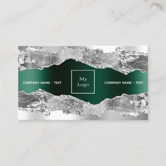 Silver Smaragdgrün agate Marmorlogo QR-Code Visitenkarte (Vorderseite)