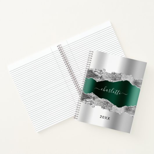 Silver Smaragdgrün agate Marmornamenskript Notizblock (Innenseite)