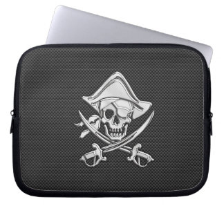 Silver Smiling Pirate on Carbon Fiber Style Laptopschutzhülle