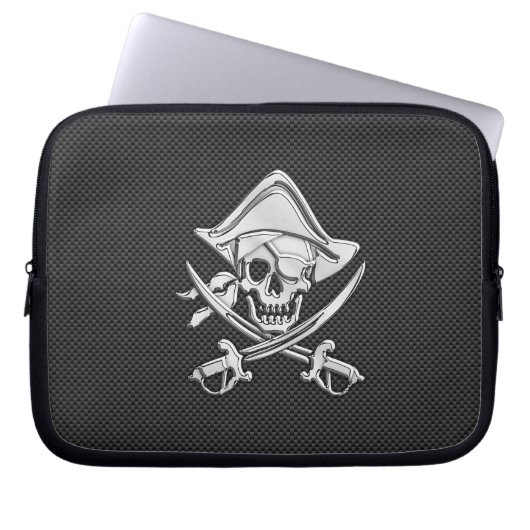 Silver Smiling Pirate on Carbon Fiber Style Laptopschutzhülle (Vorderseite)