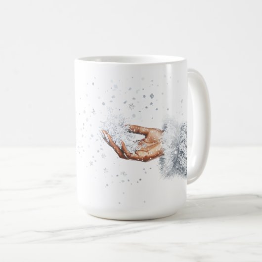 Silver Snow Hand Weihnachten Kaffeetasse (VorderseiteRechts)