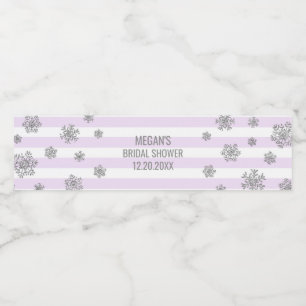 Silver Snow Lila Streifen Winter Brautparty Wasserflaschenetikett