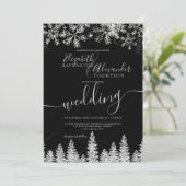 Silver snow pine black Christmas winter wedding Einladung (Stehend Vorderseite)