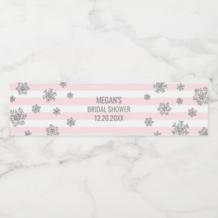 Silver Snow Pink Stripes Winter Brautparty Wasserflaschenetikett