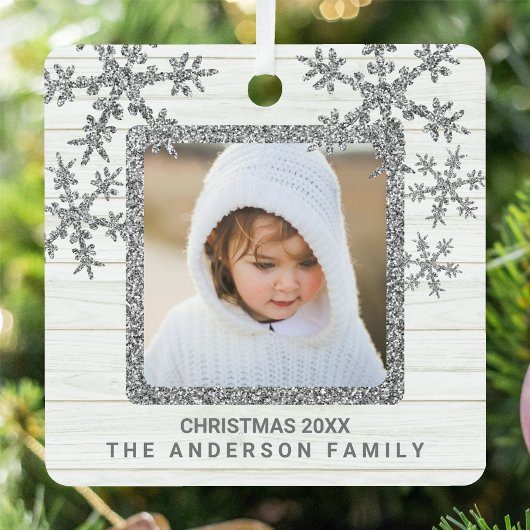 Silver Snowflake 2 Foto Chic Doppelseitig Ornament Aus Metall