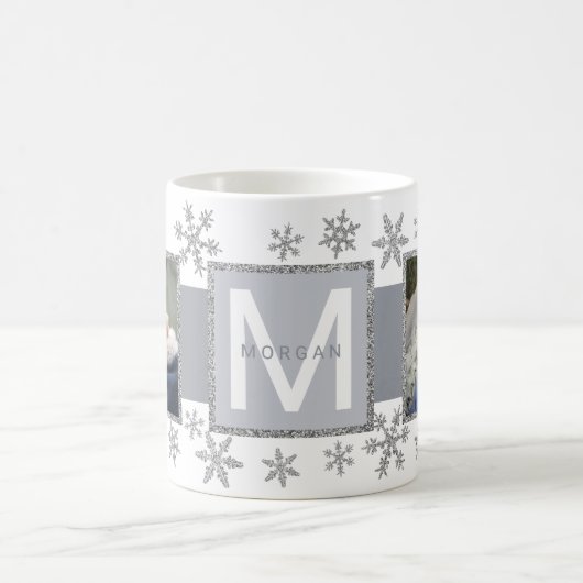 Silver Snowflake 2 Foto Monogram Kaffeetasse (Mittel)
