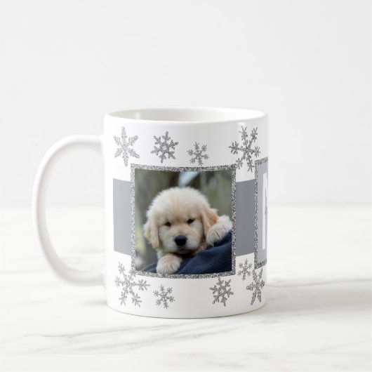 Silver Snowflake 2 Foto Monogram Kaffeetasse (Links)