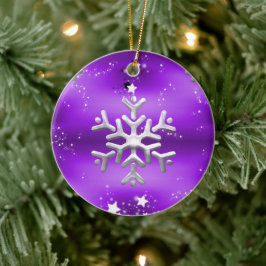 Silver Snowflake and Stars Lila Weihnachten Keramik Ornament