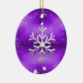Silver Snowflake and Stars Lila Weihnachten Keramik Ornament (Rechts)