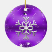 Silver Snowflake and Stars Lila Weihnachten Keramik Ornament (Hinten)