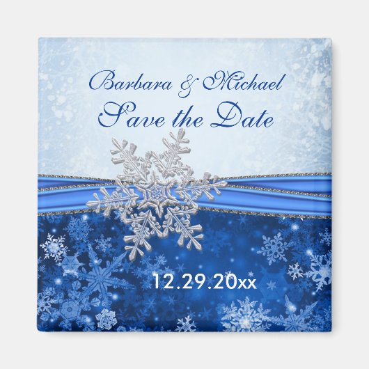 Silver Snowflake auf blau Speichern Sie das Date M Magnet (Vorne)