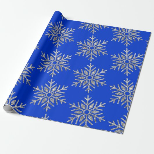 Silver Snowflake auf Blue Christmas | Geschenkpapier (Ungerollt)