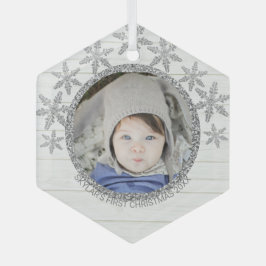 Silver Snowflake Chic Round Foto Christmas Ornament Aus Glas