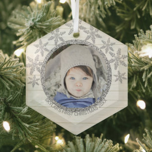 Silver Snowflake Chill Round Foto Weihnachten Ornament Aus Glas