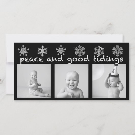 Silver Snowflake Drei Foto Ferienkarte Feiertagskarte (Vorderseite)