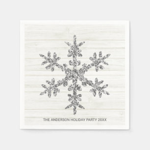 Silver Snowflake Elegante Chic Holiday Party Serviette