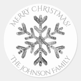 Silver Snowflake Eleganter Glitzer Weihnachten Runder Aufkleber
