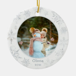 Silver Snowflake Foto Keramik Ornament