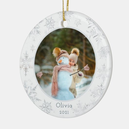 Silver Snowflake Foto Keramik Ornament (Links)