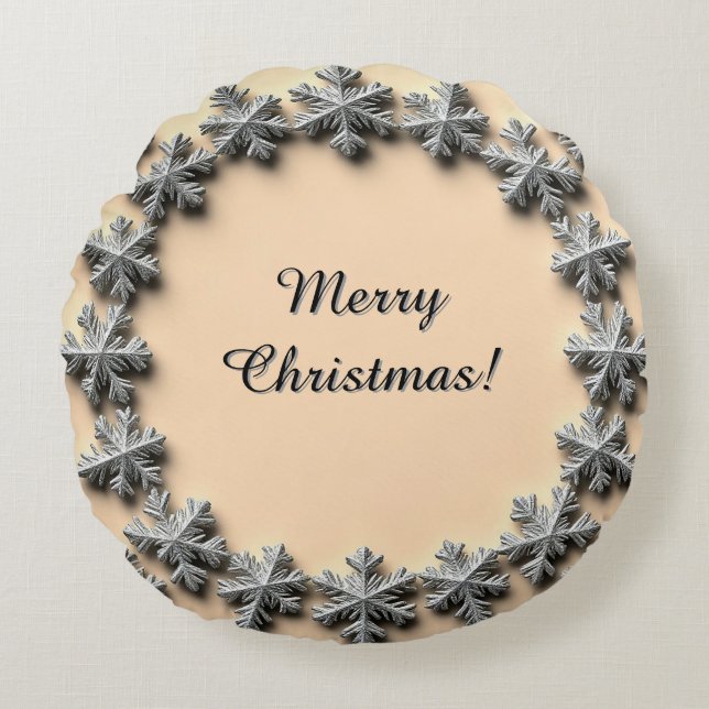 Silver Snowflake Frame Rundes Kissen (Vorderseite)