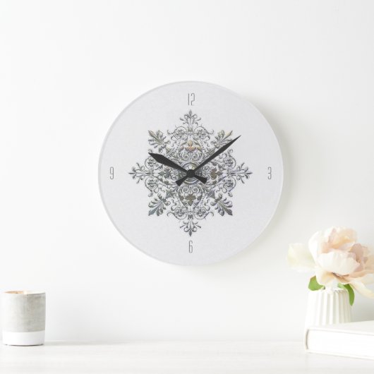 Silver Snowflake Große Wanduhr (Zuhause)