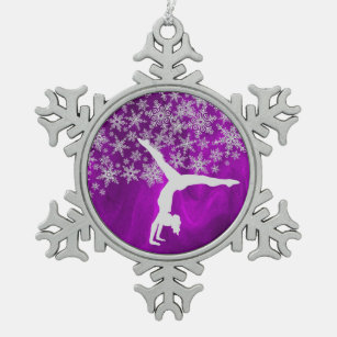 Silver Snowflake Gymnast on Violet Schneeflocken Zinn-Ornament