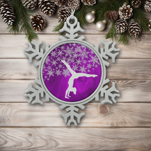 Silver Snowflake Gymnast on Violet Schneeflocken Zinn-Ornament