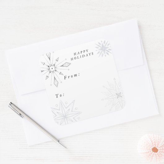 Silver Snowflake Holiday Quadratischer Aufkleber (Umschlag)