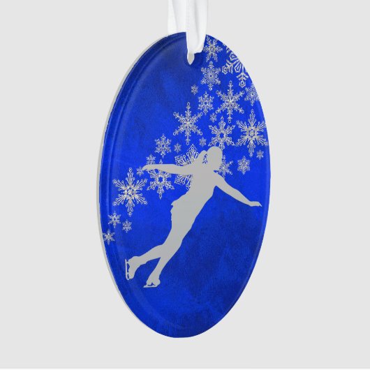 Silver Snowflake Ice Skater auf Blue Ornament (Vorderseite)