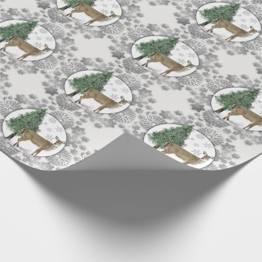 Silver Snowflake mit Whitetail Deer Geschenkpapier (Ecke)
