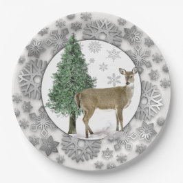 Silver Snowflake mit Whitetail Deer Holiday Pappteller