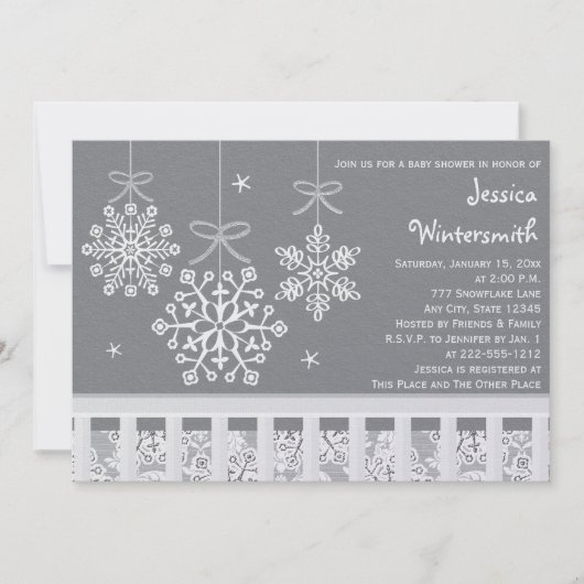 Silver Snowflake Mobile Baby Shower Einladungen (Vorderseite)