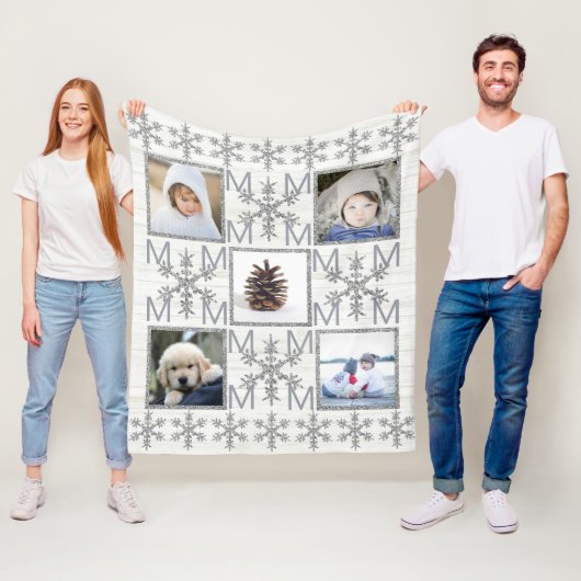 Silver Snowflake Optionales Monogramm 5-Foto Fleecedecke (Beispiel)